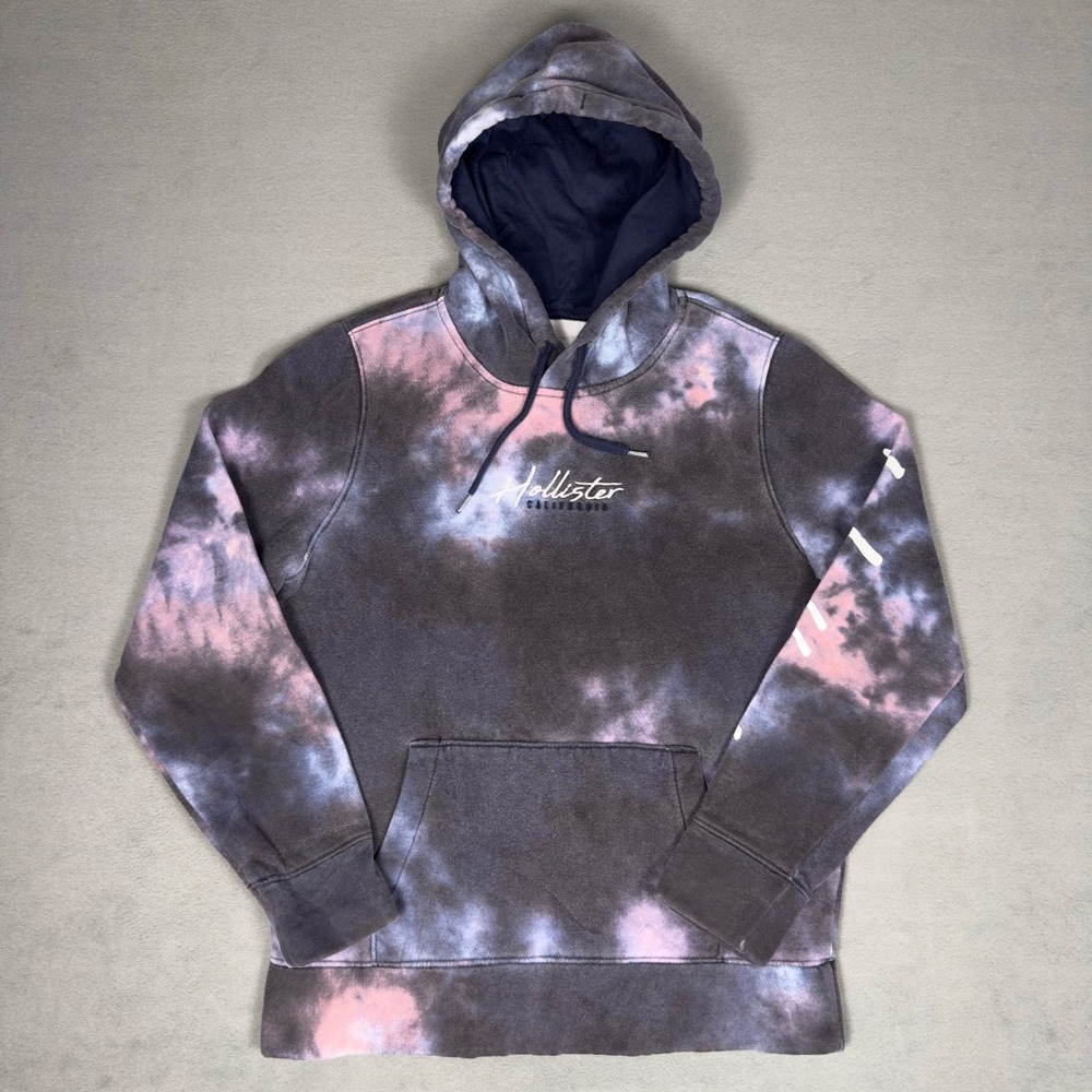 Y2K Hollister California Tie Dye Hoodie Black Pink Script Logo Mens S Unisex
